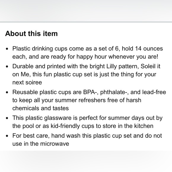 NWT Lilly Pulitzer Pool Cups Featured in Lion Around 6 piece set 14 oz reusable - Picture 8 of 8